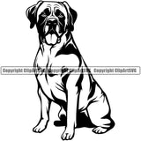 Mastiff Dog Sitting Design Puppy Pup Head Purebred Pedigree Canine K-9 K9 Animal Portrait Doggy Face Cute Vector Clipart SVG