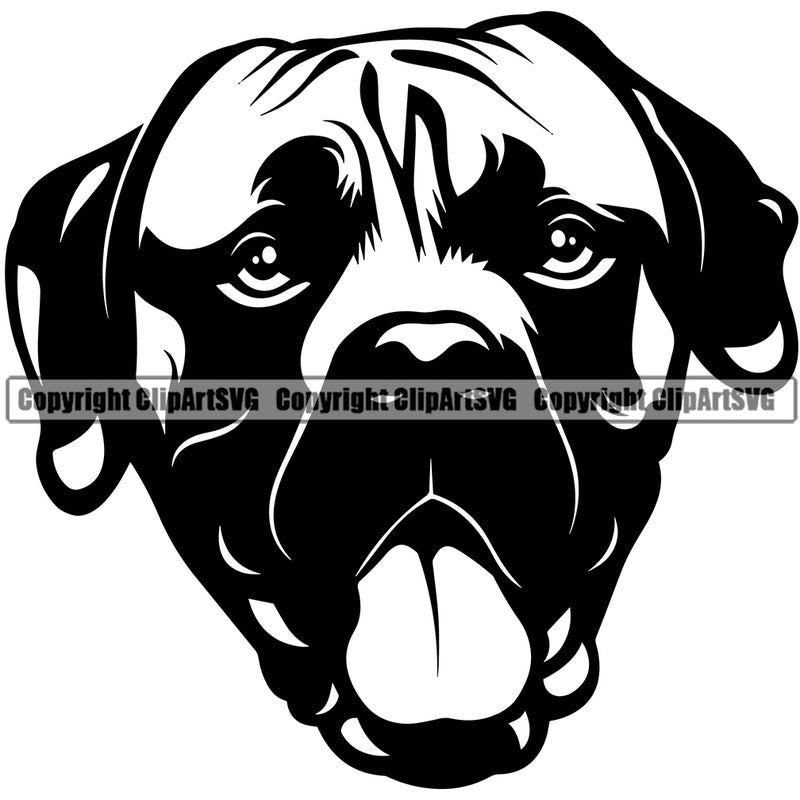 Mastiff Dog Head Design Black Color Pedigree Canine K-9 K9 Animal Portrait Doggy Face Cute Pup Purebred Clipart SVG