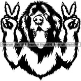 Newfoundland Dog Peace Hand Sign Design Element Puppy Pup Head Purebred Pedigree Portrait Doggy Face Cute Canine K9 Animal Vector Clipart SVG