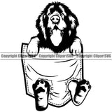 Newfoundland Dog Hanging From Shirt Pocket Head Purebred Pedigree T-Shirt Canine Animal Tshirt Portrait Doggy Face Cute Body K9 Clipart SVG