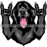 Newfoundland Dog Rock And Roll Hand Sign Color Design Element Puppy Pup Head Purebred Pedigree Canine K-9 K9 Animal Doggy Face Portrait Clipart SVG