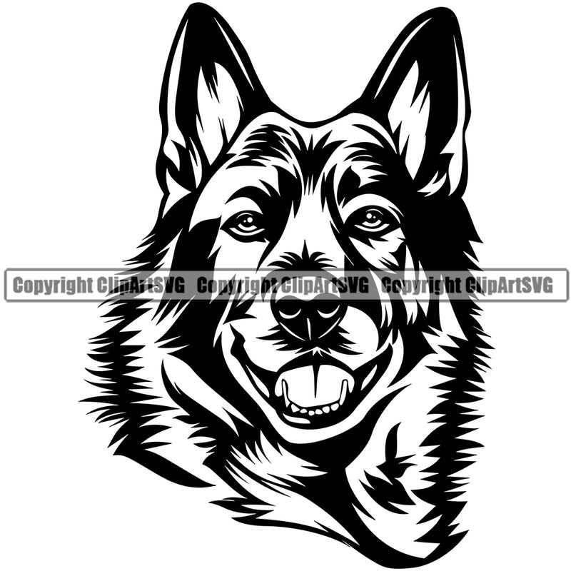 Norwegian Elkhound Dog Head Design Element Puppy Pup Head Purebred Pedigree Canine K-9 K9 Animal Portrait Doggy Cute Face Clipart SVG