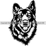 Norwegian Elkhound Dog Head Design Smile Face Purebred Pedigree Canine K-9 K9 Animal Portrait Doggy Puppy Clipart SVG