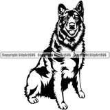 Norwegian Elkhound Dog Sitting Design Element Purebred Pedigree Canine K-9 K9 Animal Portrait Doggy Face Cute Puppy Head Clipart SVG