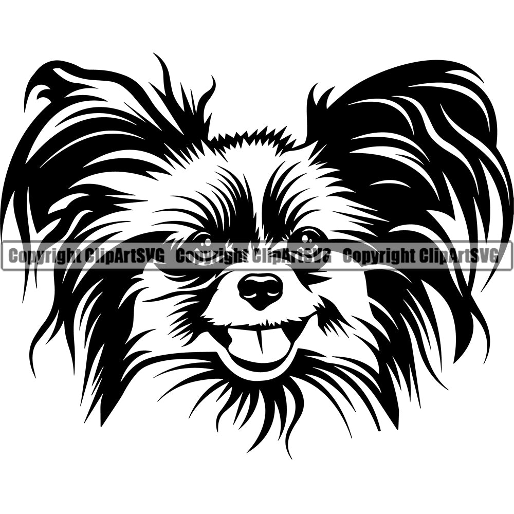 Papillion Smile Face Dog Head Design Puppy Pup Head Purebred Pedigree