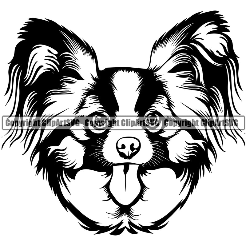 Papillion Dog Head Design Element Puppy Pup Purebred Pedigree K-9 K9 Animal Portrait Doggy Face Canine Clipart SVG