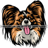 Papillion Dog Head Color Design Element Puppy Pup Head Purebred Pedigree K-9 K9 Portrait Doggy Face Animal Canine Vector Clipart SVG