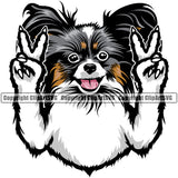 Papillion Dog Smile Face Design Color Head Purebred Pedigree Canine K-9 K9 Animal Portrait Doggy Face Puppy Pup Vector Clipart SVG