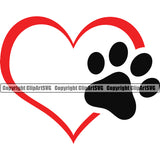 Dog Paw Print Love Design Element Puppy Pup Head Purebred Pedigree Canine K-9 K9 Face Cute Body Animal Portrait Doggy Clipart SVG