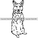 Pembroke Welsh Corgi Begging Dog Design Element Purebred Pedigree Canine K-9 K9 Animal Portrait Doggy Face Cute Body Puppy Vector Clipart SVG