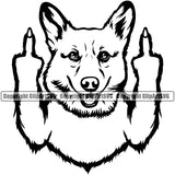 Pembroke Welsh Corgi Middle Finger Hand Sign Design Puppy Pup Head Purebred Pedigree Canine Doggy Face Cute Body Portrait Clipart SVG