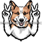 Pembroke Welsh Corgi Dog Peace Hand Sign Design Element Purebred Pedigree Canine K-9 K9 Animal Doggy Face Cute Body Puppy Pup Head Clipart SVG