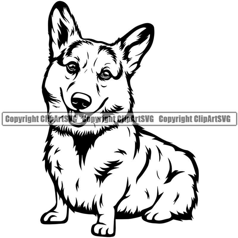 Pembroke Welsh Corgi Dog Sitting Design Element Pedigree Canine K-9 K9 Animal Portrait Doggy Face Cute Body Puppy Pup Purebred Clipart SVG