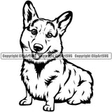 Pembroke Welsh Corgi Dog Sitting Design Element Pedigree Canine K-9 K9 Animal Portrait Doggy Face Cute Body Puppy Pup Purebred Clipart SVG