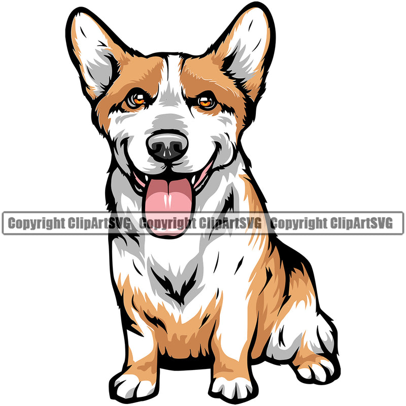 Pembroke Welsh Corgi Sitting Dog Color Design Puppy Pup Head Purebred Pedigree Canine K-9 K9 Animal Portrait Face Cute Doggy Clipart SVG