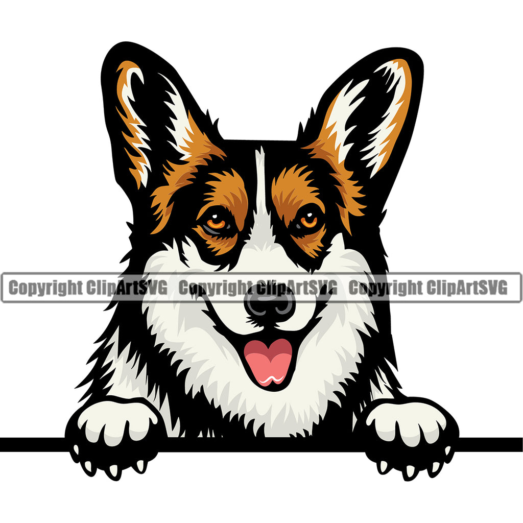 Pembroke Welsh Corgi Dog Peeking Design Canine K-9 K9 Animal Portrait Doggy Face Cute Puppy Pup Head Purebred Pedigree Vector Clipart SVG