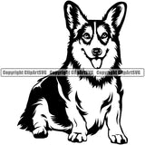 Pembroke Welsh Corgi Dog Sitting Position  Puppy Pup Head Purebred Pedigree Canine K-9 K9 Animal Portrait Doggy Smile Face Clipart SVG