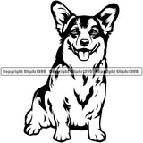 Pembroke Welsh Corgi Dog Sitting Design Puppy Pup Head Purebred Pedigree Canine K-9 K9 Animal Portrait Doggy Face Body Clipart SVG