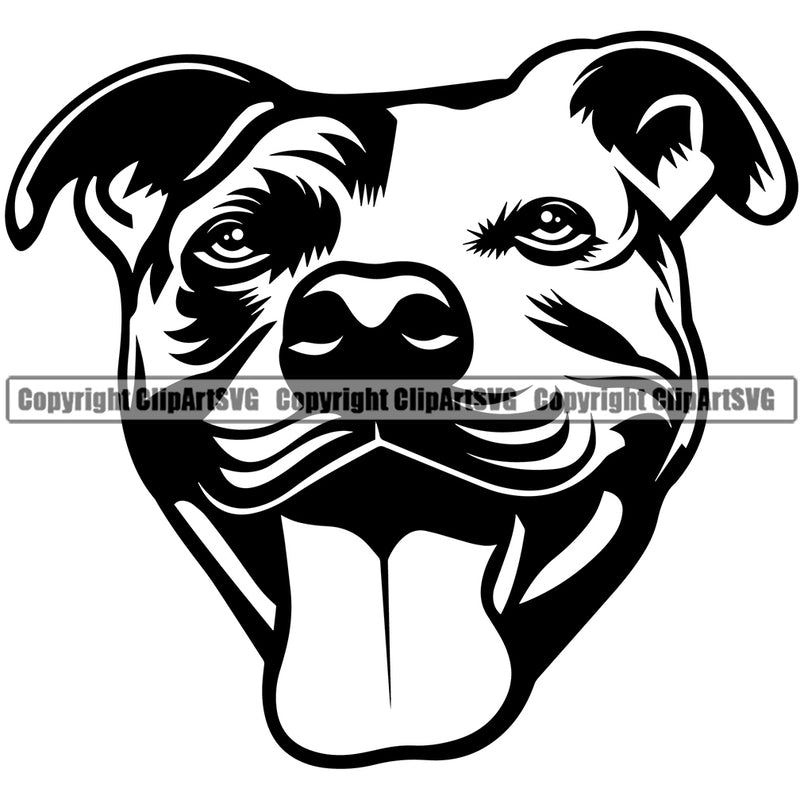 Pit Bull Dog Happy Smile Face Design Puppy Pup Head Pedigree Canine K-9 K9 Animal Portrait Doggy Purebred Clipart SVG
