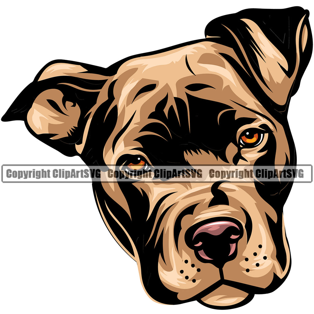 Pit Bull Dog Brown Color Head Design Puppy Pup Head Purebred Pedigree Canine K-9 K9 Animal Portrait Doggy Face Cute Clipart SVG
