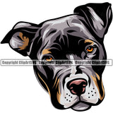 Pit Bull Dog Tri Color Puppy Pup Head Purebred Pedigree Canine K-9 K9 Animal Portrait Doggy Face Design Element Clipart SVG