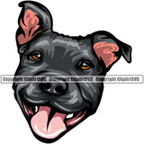 Pit Bull Dog Smile Face Black Color Head Puppy Pup Head Purebred Pedigree Canine K-9 K9 Animal Portrait Doggy Face Vector Clipart SVG