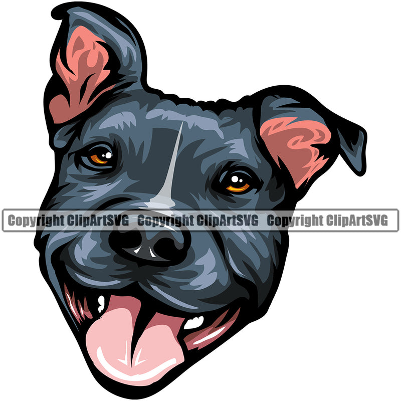 Pit Bull Dog Smile Face Blue Color Head Design Puppy Pup Head Purebred Pedigree Canine K-9 K9 Animal Portrait Doggy Face Vector Clipart SVG