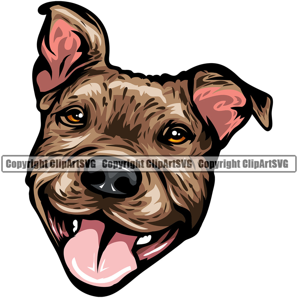 Pit Bull Dog Smile Face Bridle Color Puppy Pup Head Purebred Pedigree Canine K-9 K9 Animal Portrait Doggy Face Cute Clipart SVG