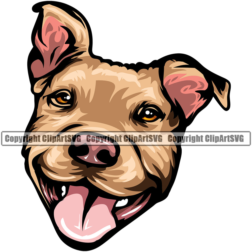 Pit Bull Dog Smile Face Brown Color Puppy Pup Head Purebred Pedigree Canine K-9 K9 Animal Portrait Doggy Face Cute Clipart SVG