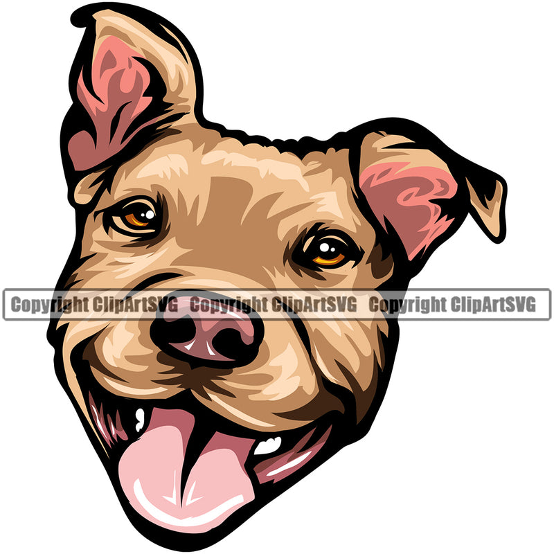 Pit Bull Dog Smile Face Brown Color Puppy Pup Head Purebred Pedigree Canine K-9 K9 Animal Portrait Doggy Face Cute Clipart SVG
