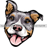 Pit Bull Dog Tir Color Smile Face Design Puppy Pup Head Purebred Canine K9 Animal Portrait Doggy Face Pedigree Clipart SVG