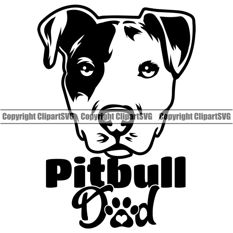 Pit Bull Dad Dog Puppy Pup Head Purebred Pedigree Canine K-9 K9 Animal Portrait Doggy Face Cute Body Vector Clipart SVG