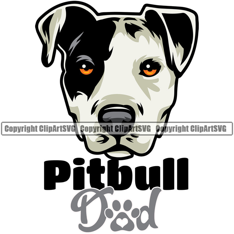 Pit Bull Dad Dog Design Element Puppy Pup Head Purebred Pedigree Canine K-9 K9 Animal Portrait Doggy Face Cute Body Color Design Clipart SVG