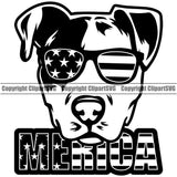 Pit Bull Dog Wearing Sunglasses Merica Text Design Element Puppy Pup Head Purebred Pedigree Canine K-9 K9 Animal Portrait Doggy Face Cute Clipart SVG