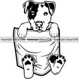 Pit Bull Dog Dog Hanging From Shirt Pocket Black White Color Design T-Shirt Tshirt Purebred Pedigree Canine K-9 K9 Animal Portrait Doggy Face Cute Body Puppy Vector Clipart SVG