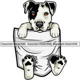 Pit Bull Dog Dog Hanging From Shirt Pocket Color Design Element Puppy Pup Head Purebred Pedigree Canine K-9 K9 Animal Portrait Doggy Face Cute Body Vector Clipart SVG