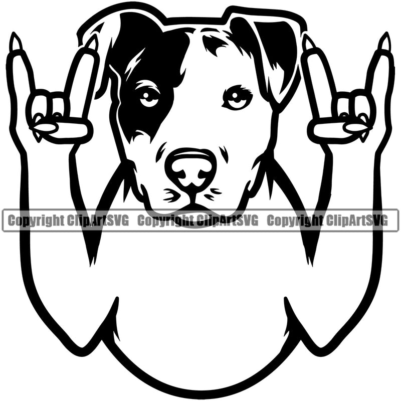 Pit Bull Dog Rock And Roll Hand Sign Puppy Pup Head Purebred Pedigree Canine K-9 K9 Animal Cute Body Portrait Doggy Face Vector Clipart SVG