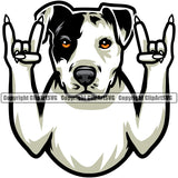 Pit Bull Dog Rock And Roll Hand Sign Color Design Element Puppy Pup Head K9 Animal Portrait Doggy Face Cute Purebred Pedigree Canine K-9 Vector Clipart SVG