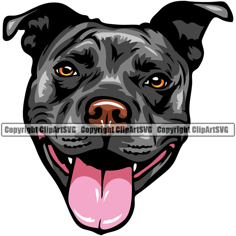 Pit Bull Dog Black Color Head Design Smile Face Puppy Pup Head Purebred Pedigree Canine K-9 K9 Animal Portrait Doggy Cute Clipart SVG