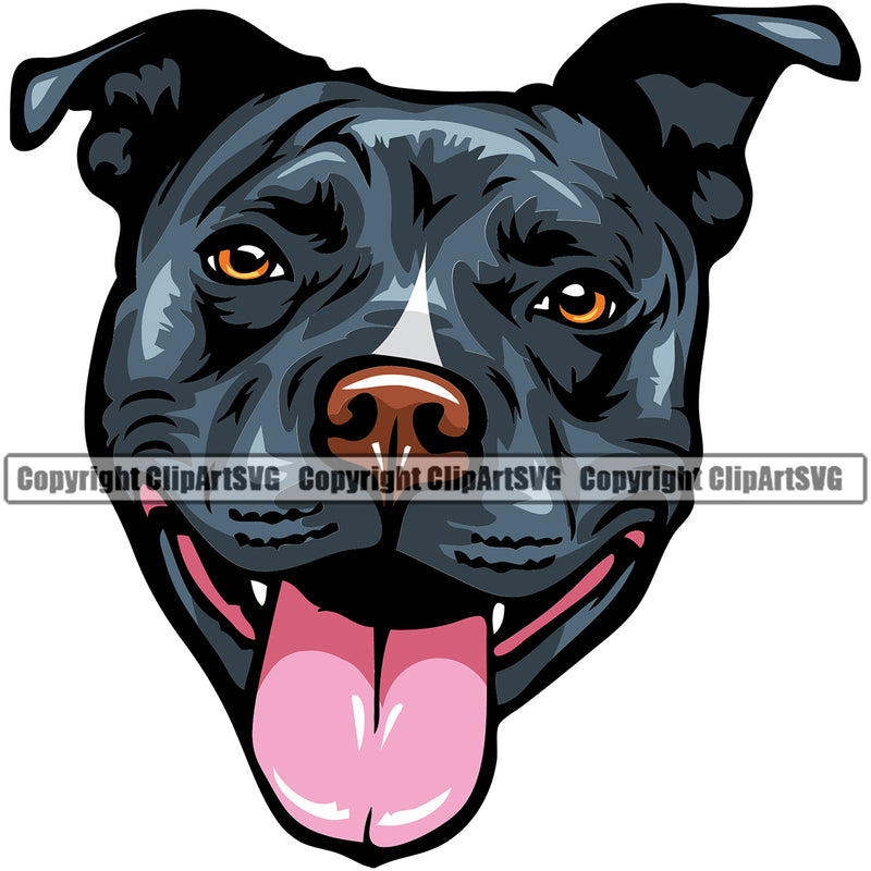 Pit Bull Dog Blue Color Design Element Smile Happy Face Puppy Pup Head Purebred Pedigree Canine K-9 K9 Animal Portrait Doggy Cute Vector Clipart SVG