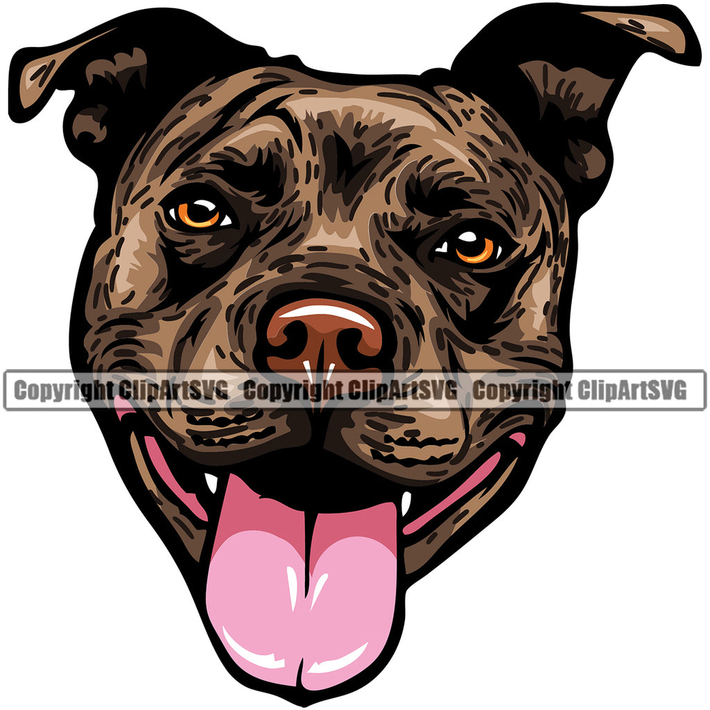 Pit Bull Dog Smile Face Brindle Color Design Happy Face Puppy Pup Head Purebred Pedigree Canine K-9 K9 Animal Cute Portrait Doggy Clipart SVG