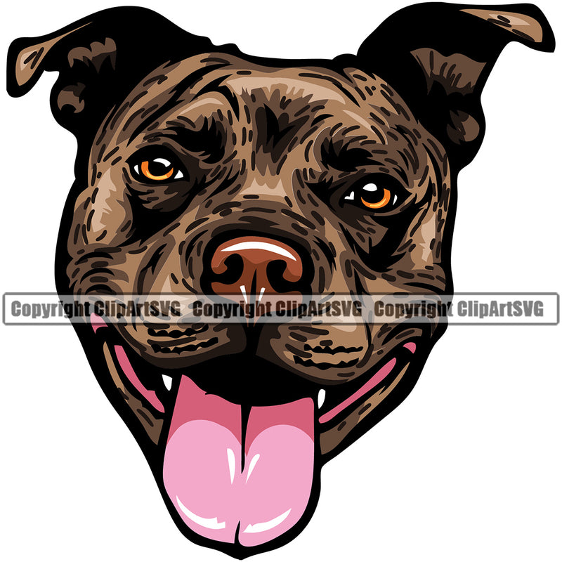 Pit Bull Dog Smile Face Brindle Color Design Happy Face Puppy Pup Head Purebred Pedigree Canine K-9 K9 Animal Cute Portrait Doggy Clipart SVG
