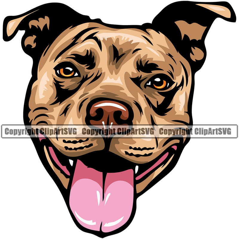 Pit Bull Dog Brown Color Design Happy Smile Face Design Element Puppy Pup Head Purebred Pedigree Canine K-9 K9 Animal Portrait Doggy Face Cute Vector Clipart SVG