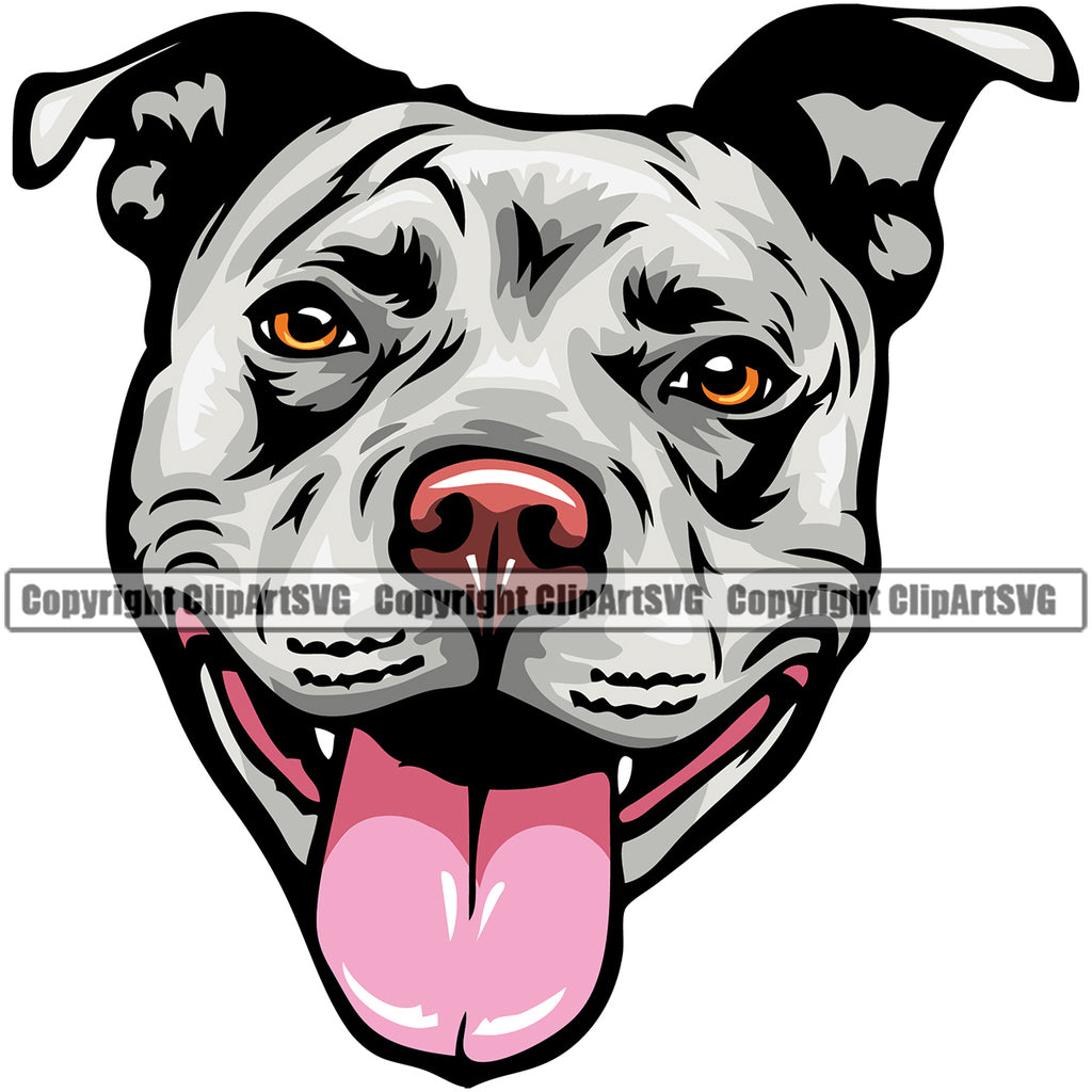 Pit Bull Dog White Color Head Design Smile Happy Face Puppy Pup Head Purebred Canine K-9 K9 Animal Portrait Doggy Face Cute Pedigree Clipart SVG