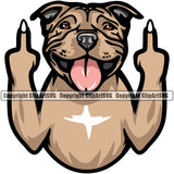 Pit Bull Dog Middle Finger Sign Design Element Color Puppy K-9 K9 Animal Portrait Doggy Face Cute Head Purebred Pedigree Canine Vector Clipart SVG