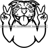 Pit Bull Dog Peace Hand Sign Black White Color Design Element Puppy Pup Head Purebred Pedigree Canine K-9 K9 Animal Portrait Doggy Vector Clipart SVG