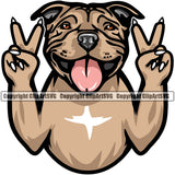 Pit Bull Dog Peace Hand Sign Color Face Design Element Puppy Pup Head Purebred Pedigree Canine K-9 K9 Portrait Doggy Face Cute Animal Clipart SVG