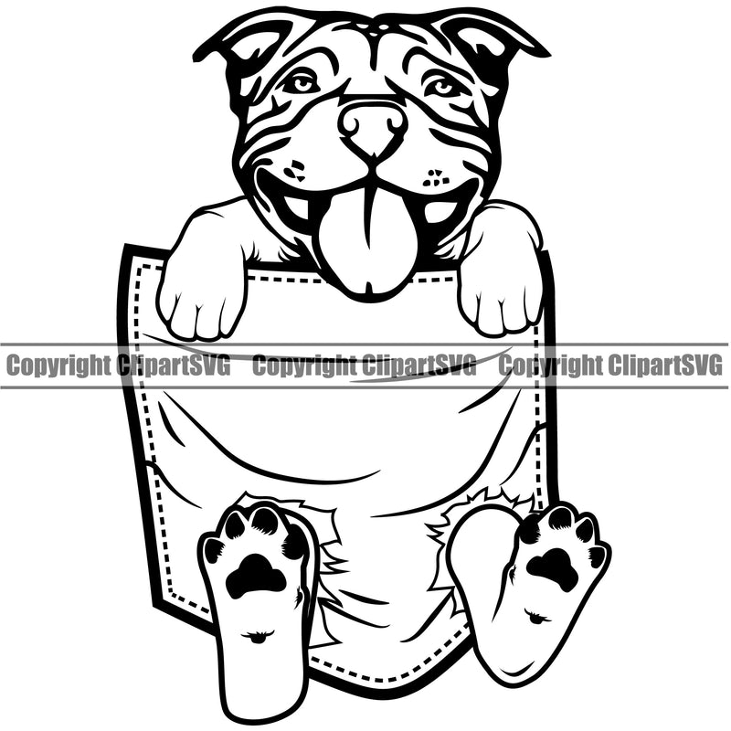 Pit Bull Dog Dog Hanging From Shirt Pocket Tshirt T-Shirt White Color Smile Face Design Puppy Pup Head Purebred Pedigree Canine K-9 K9 Animal Portrait Doggy Clipart SVG