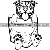 Pit Bull Dog Dog Hanging From Shirt Pocket Tshirt T-Shirt White Color Smile Face Design Puppy Pup Head Purebred Pedigree Canine K-9 K9 Animal Portrait Doggy Clipart SVG