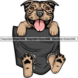 Pit Bull Dog Hanging From Shirt Pocket Color Design T-Shirt Tshirt Puppy Pup Head Purebred Pedigree Canine K-9 K9 Animal Portrait Doggy Face Vector Clipart SVG